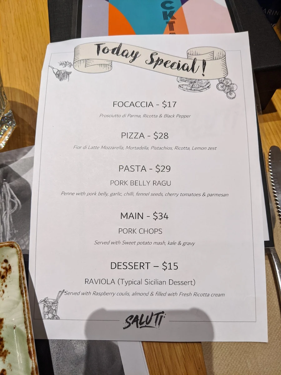 Menu, Saluti
