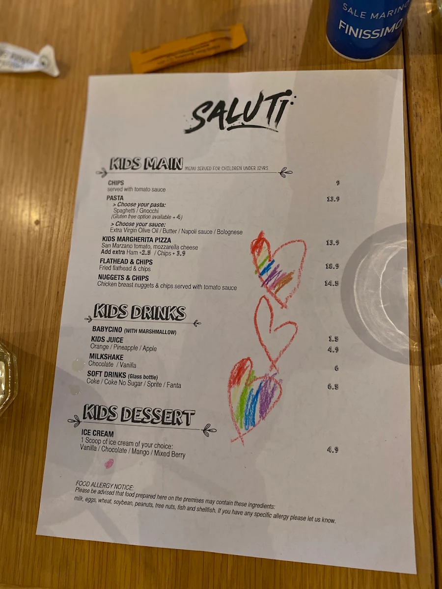 Menu, Saluti
