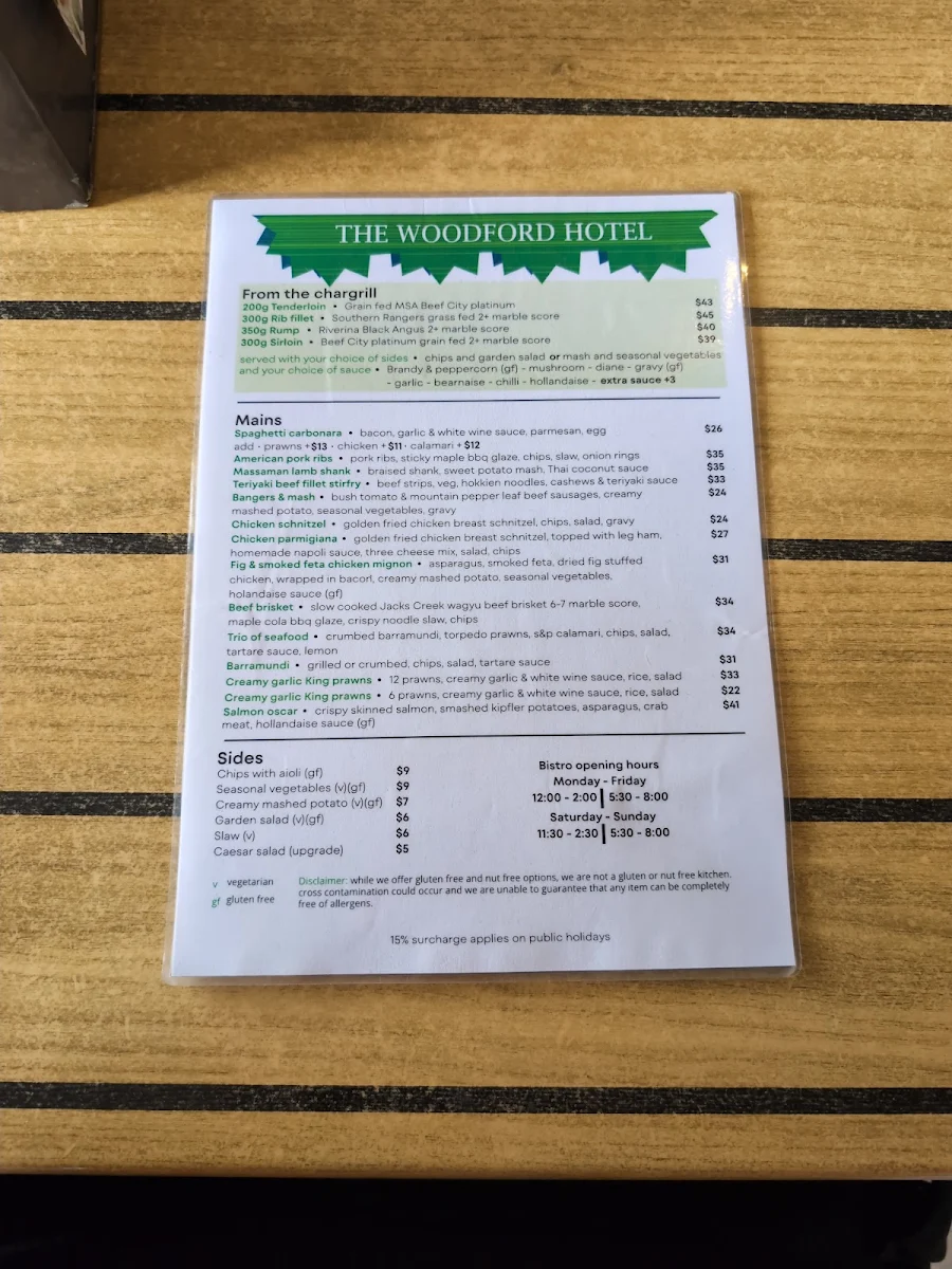 Menu, Woodford Garden Bistro