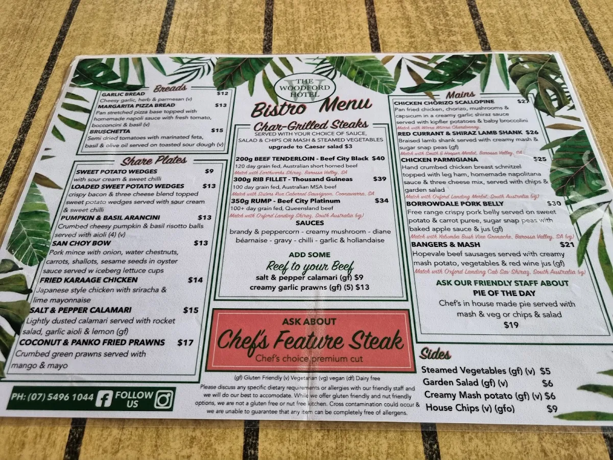 Menu, Woodford Garden Bistro