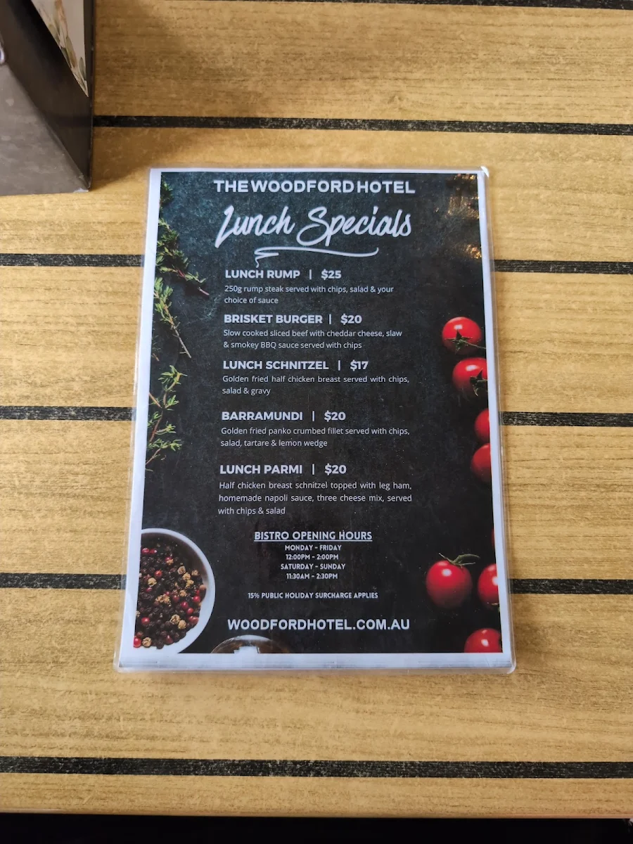 Menu, Woodford Garden Bistro