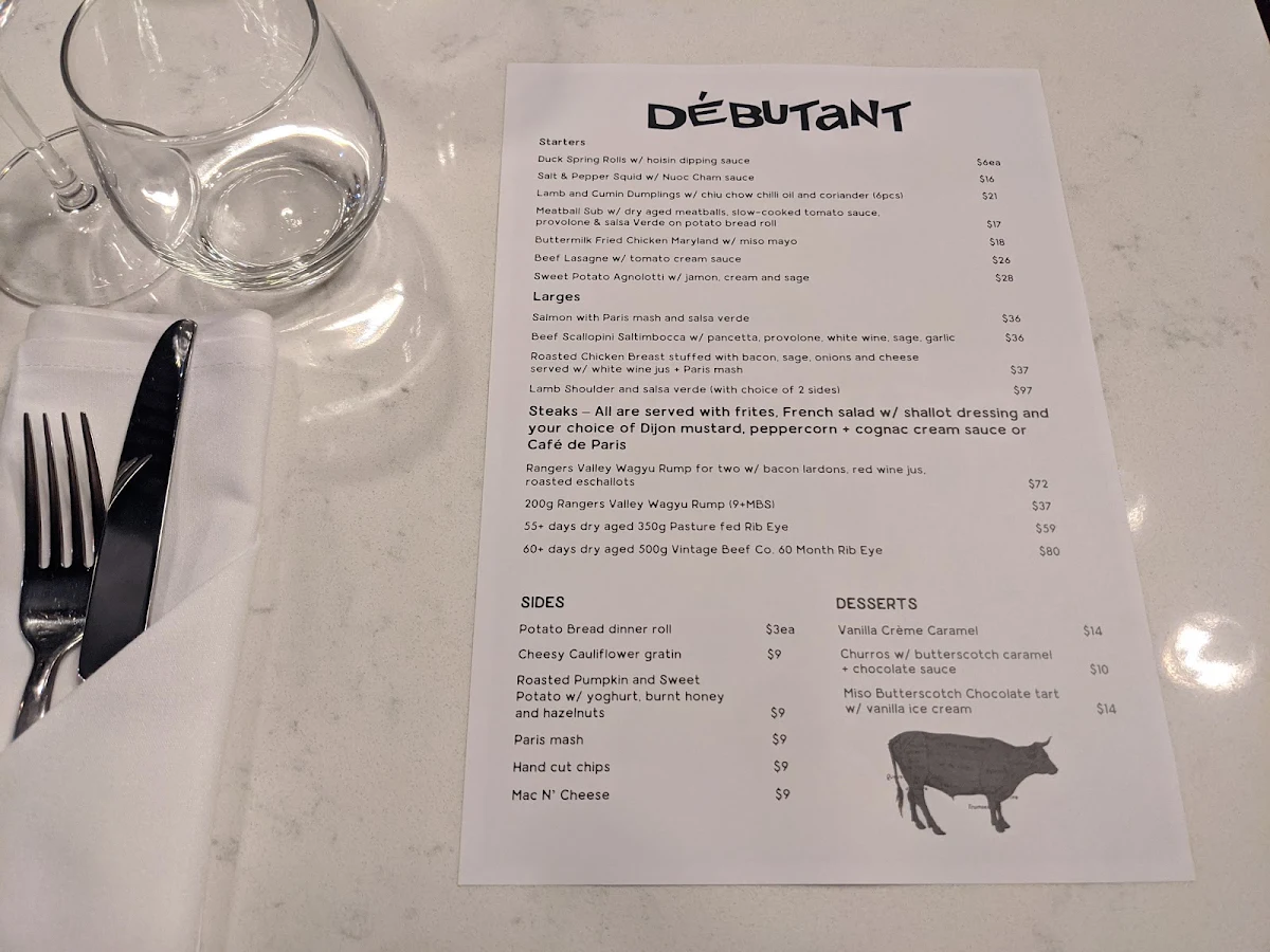 Menu, Debutant