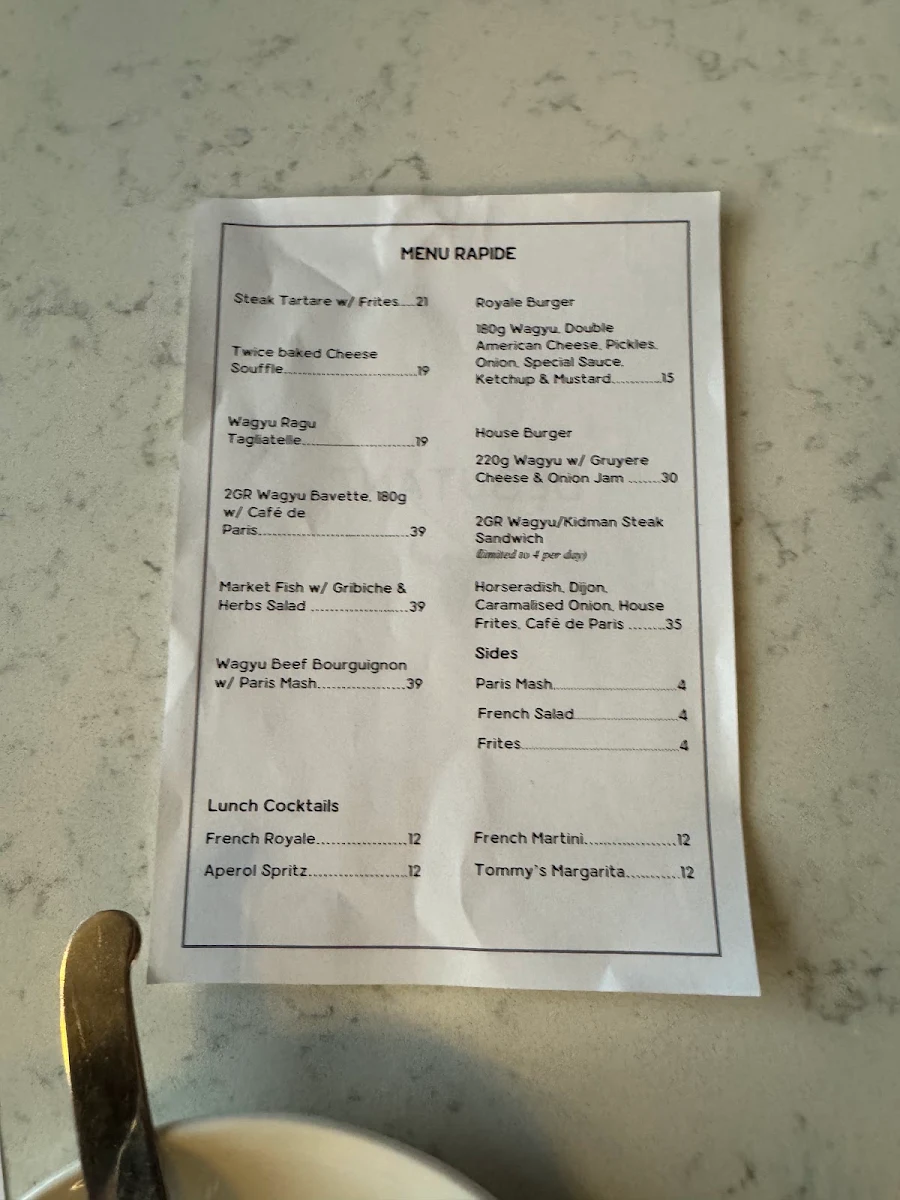 Menu, Debutant