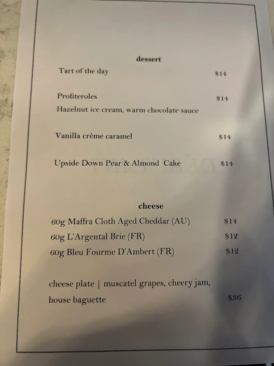 Menu, Debutant