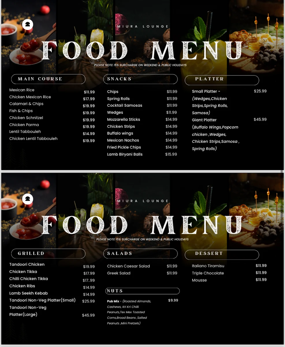 Menu, Miura Lounge