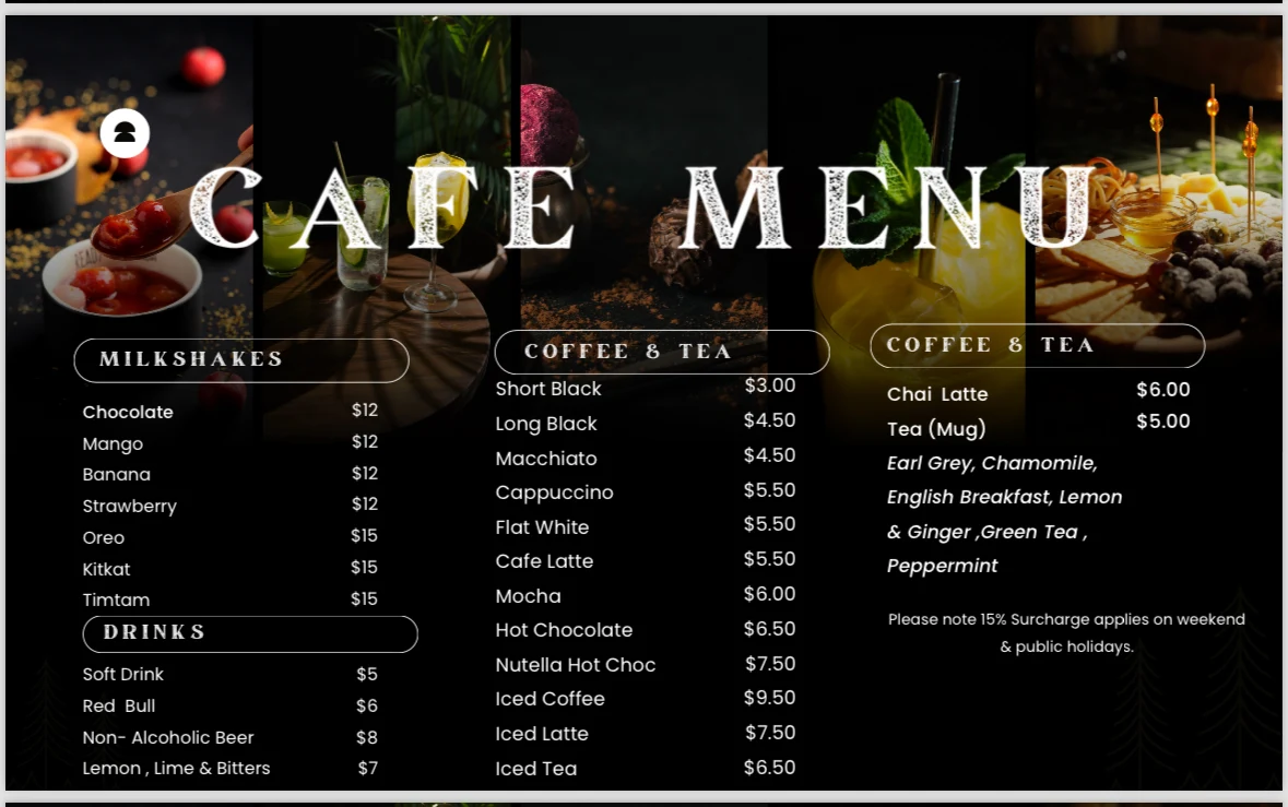 Menu, Miura Lounge