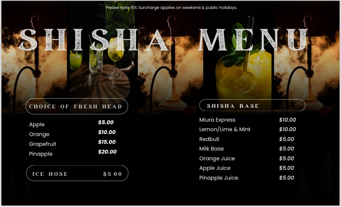 Menu, Miura Lounge