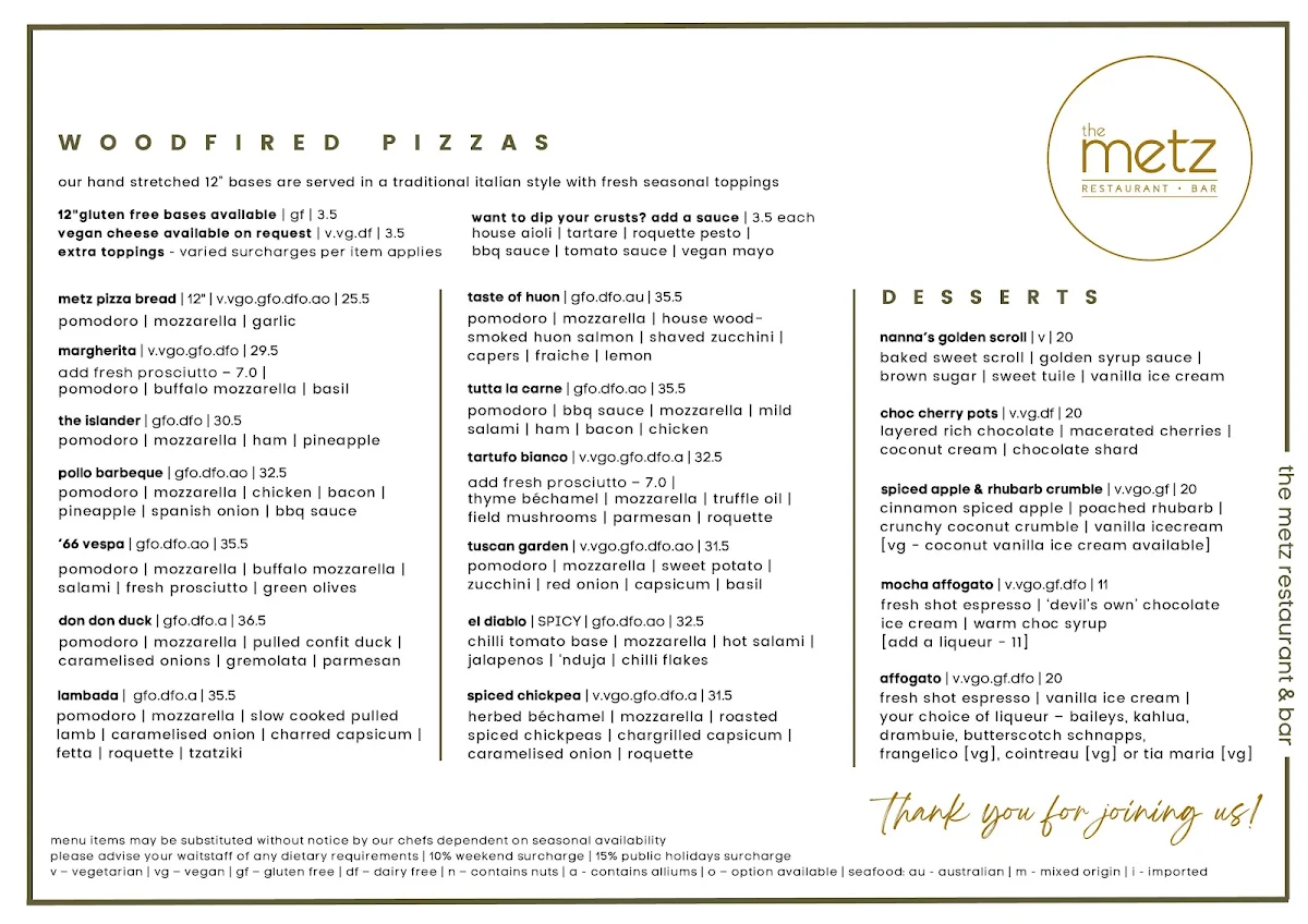 Menu, The Metz