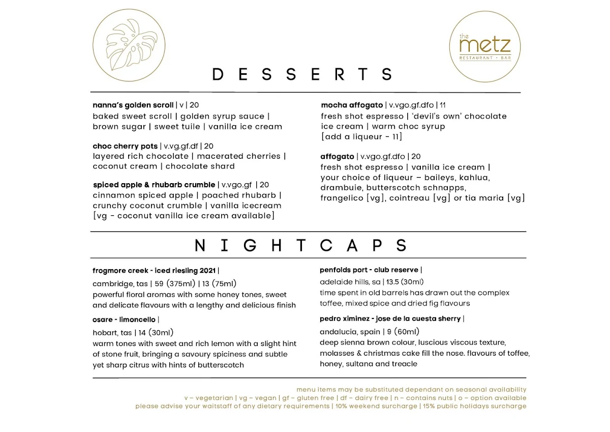 Menu, The Metz