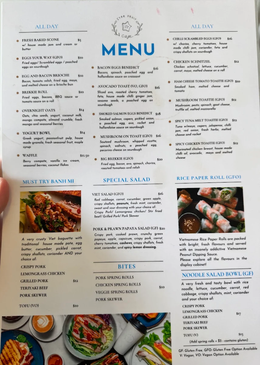 Menu, Star Fruit Cafe