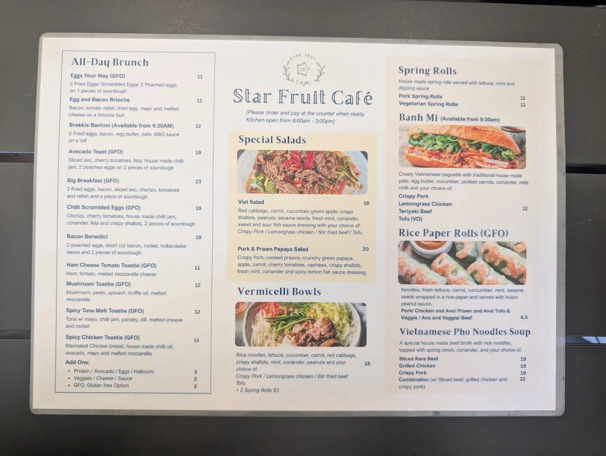 Menu, Star Fruit Cafe