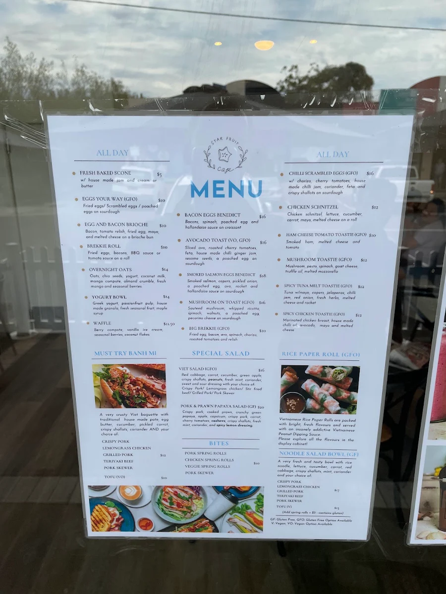 Menu, Star Fruit Cafe