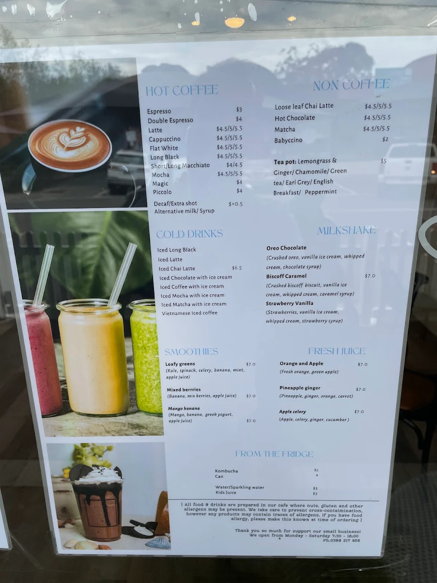 Menu, Star Fruit Cafe