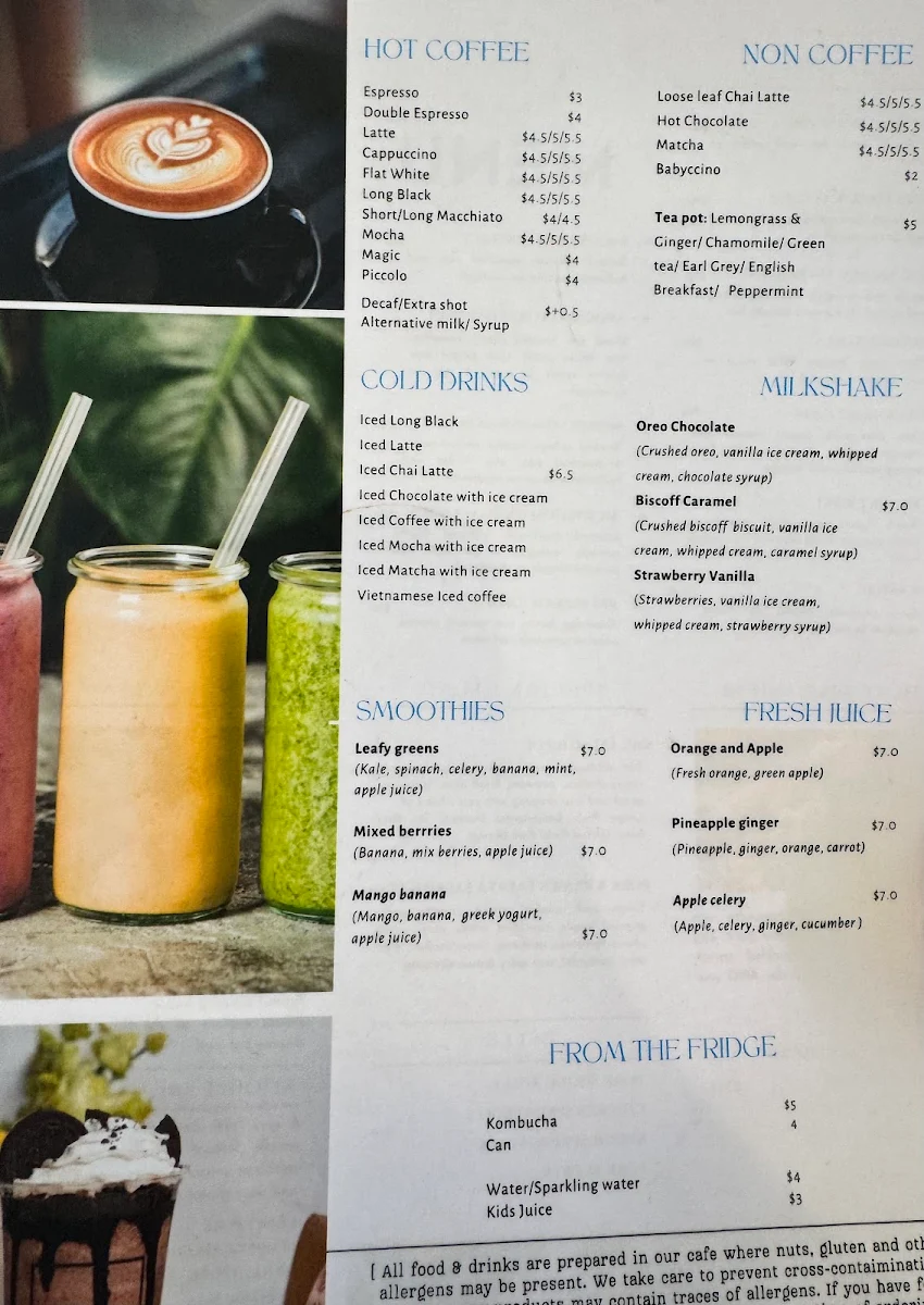 Menu, Star Fruit Cafe