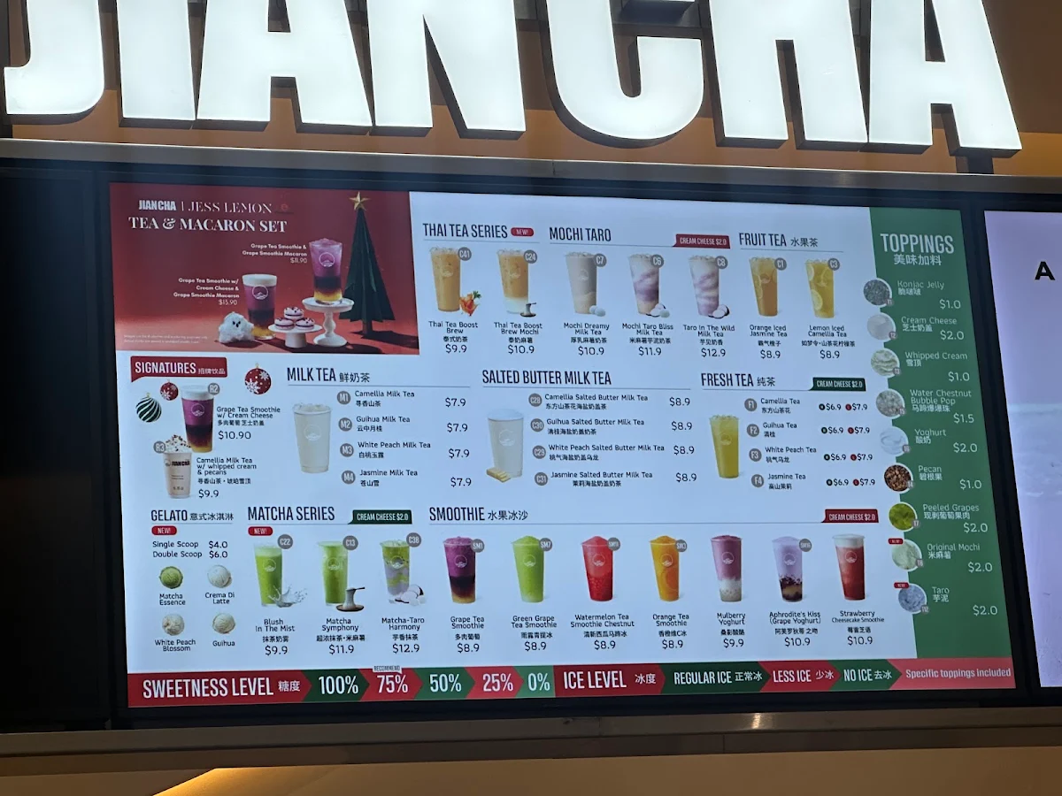 Menu, Jian Cha Tea 见茶山 (เจี้ยนชา) Elizabeth St.