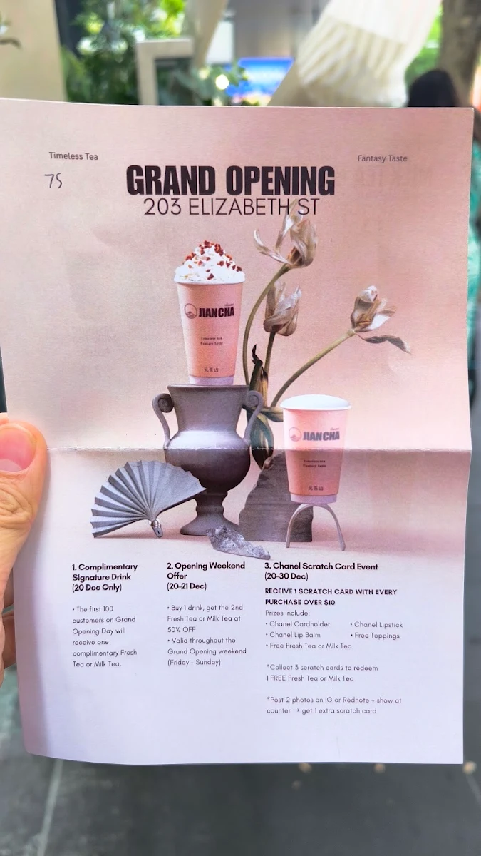 Menu, Jian Cha Tea 见茶山 (เจี้ยนชา) Elizabeth St.