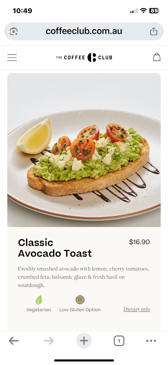 Menu, The Coffee Club Café - Greensborough Plaza