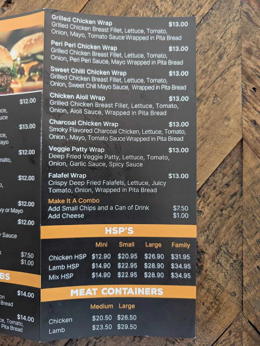 Menu, Lyndarum Charcoal Chicken