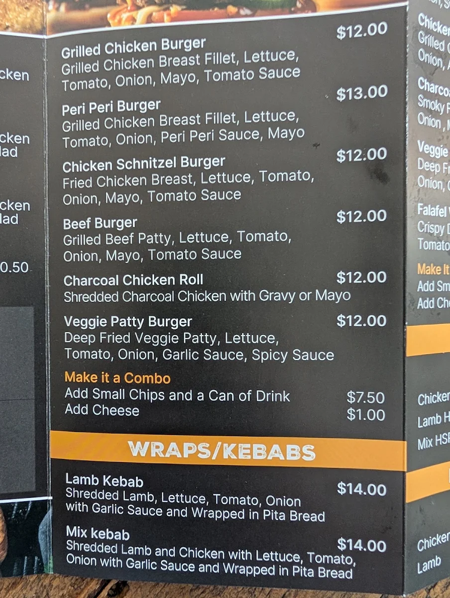 Menu, Lyndarum Charcoal Chicken