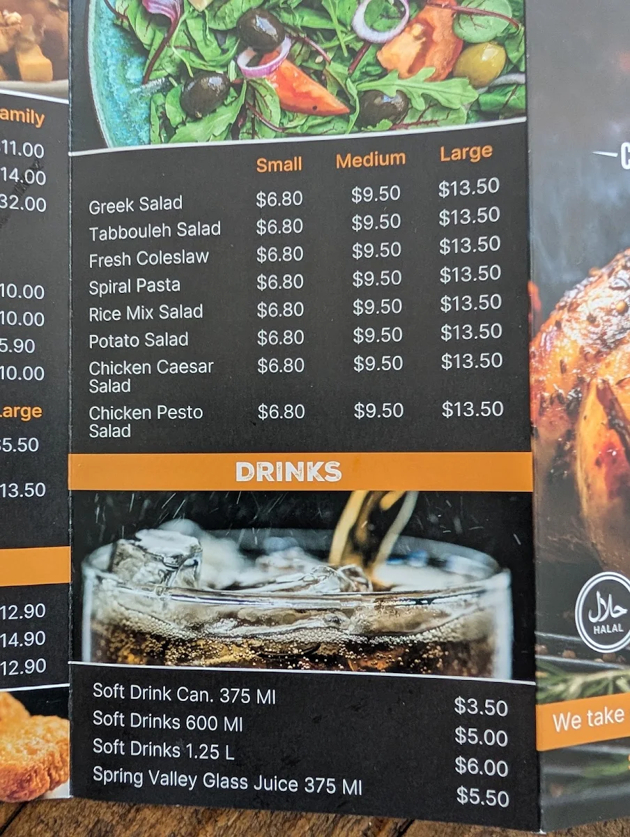 Menu, Lyndarum Charcoal Chicken