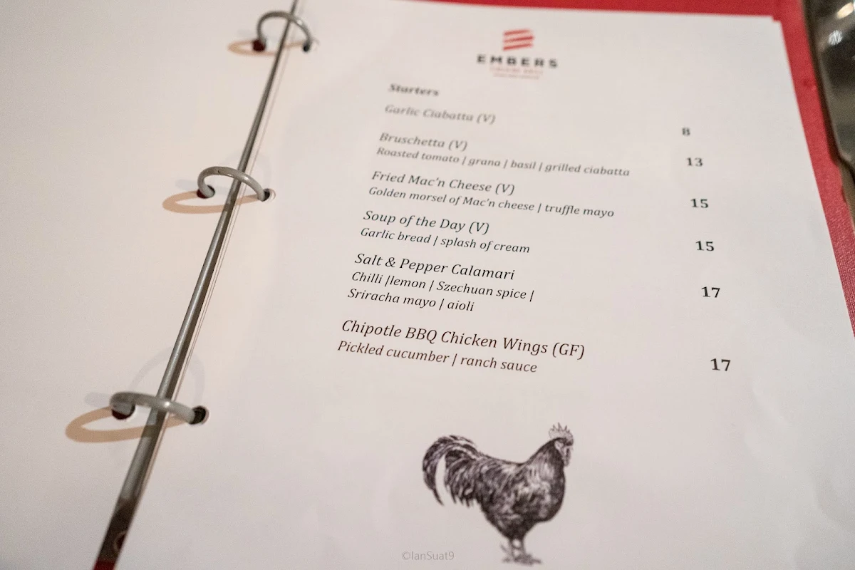 Menu, Embers Fireside Grill @ Rydges