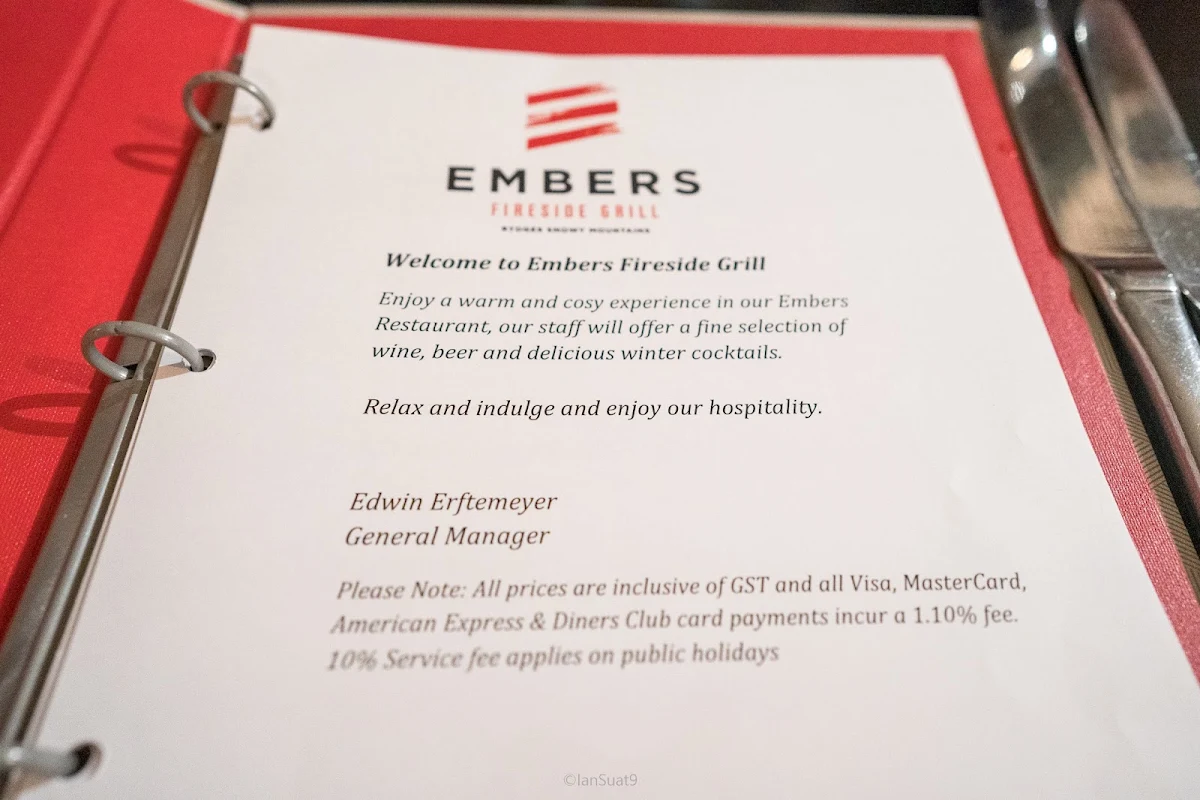Menu, Embers Fireside Grill @ Rydges