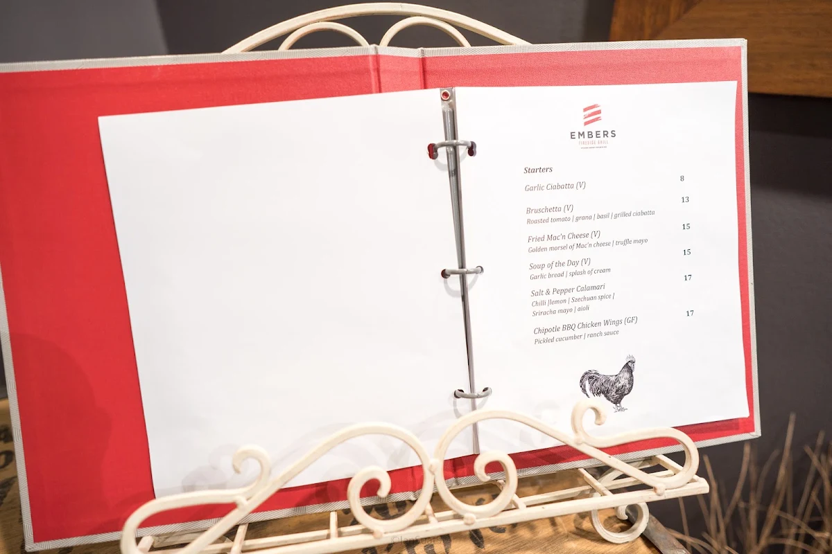 Menu, Embers Fireside Grill @ Rydges