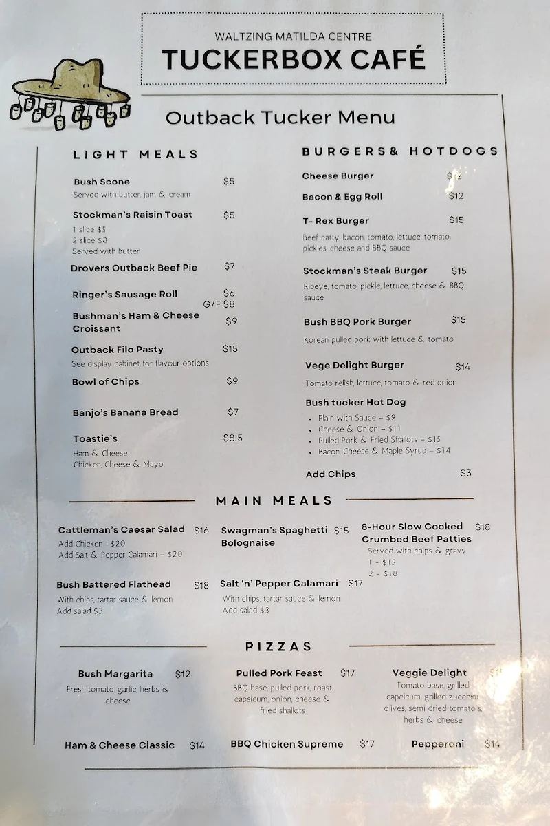 Menu, Tuckerbox Café