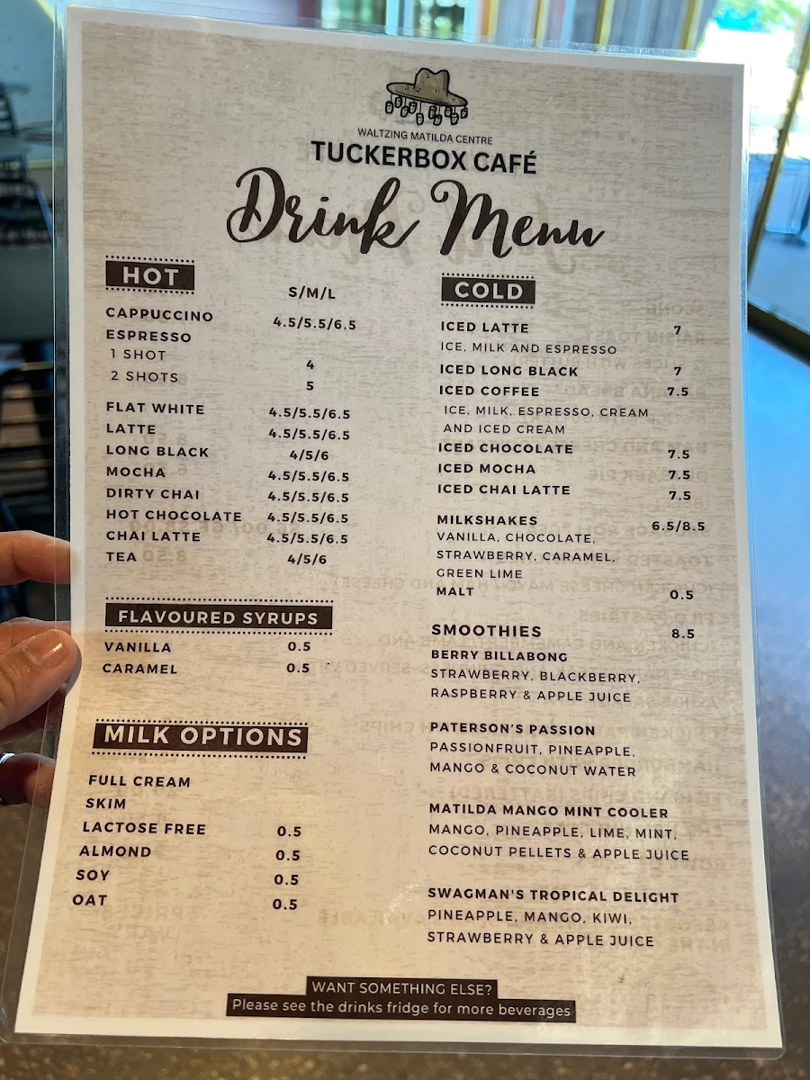 Menu, Tuckerbox Café