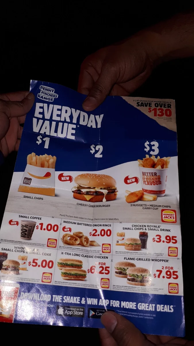 Menu, Hungry Jack's Burgers Toowoomba