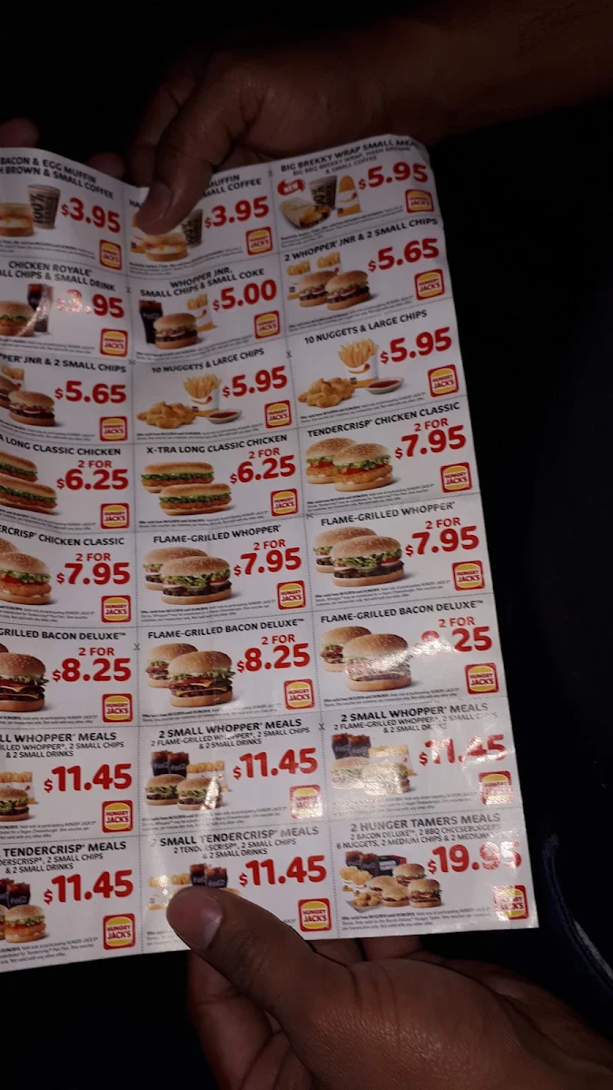 Menu, Hungry Jack's Burgers Toowoomba