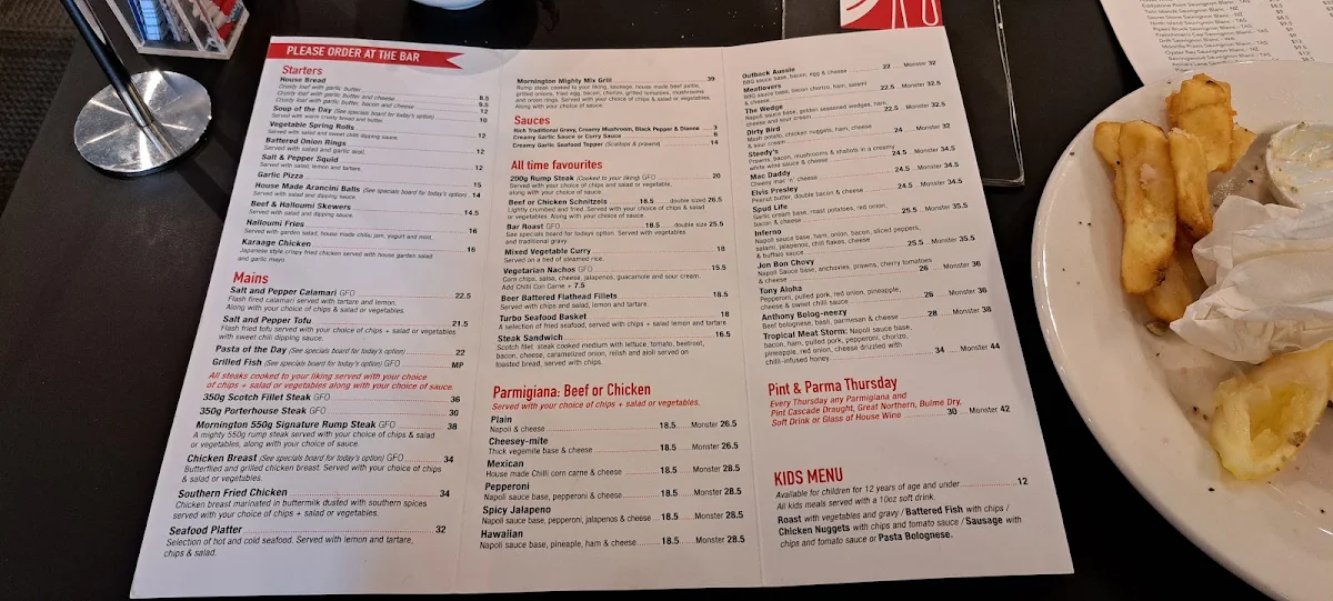 Menu, Mornington Inn