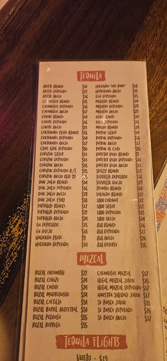 Menu, Juan Fifty Kitchen & Bar