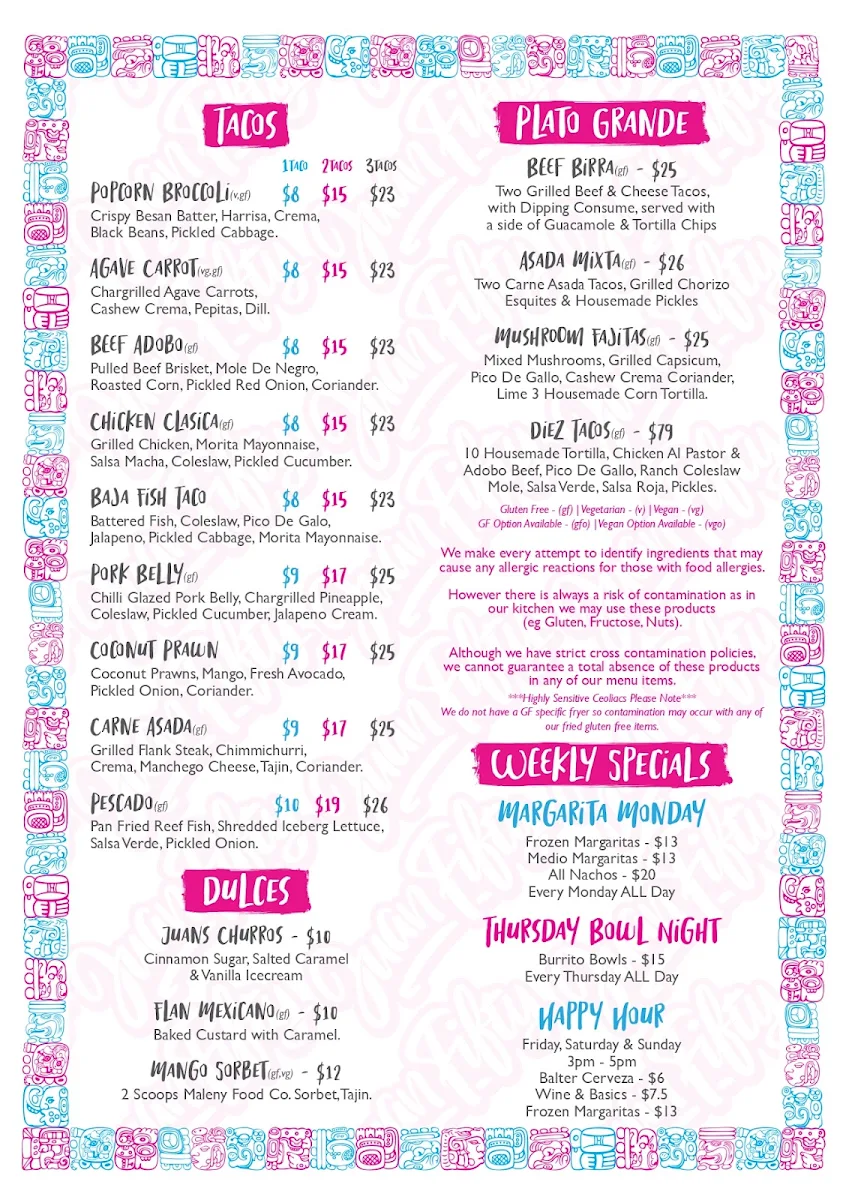 Menu, Juan Fifty Kitchen & Bar