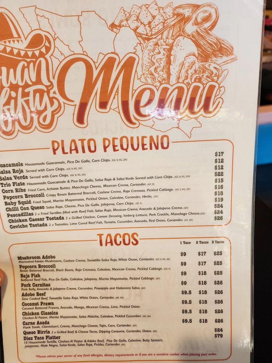 Menu, Juan Fifty Kitchen & Bar