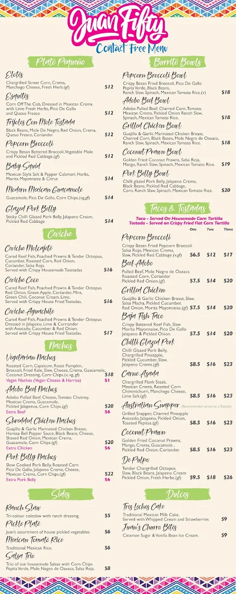 Menu, Juan Fifty Kitchen & Bar