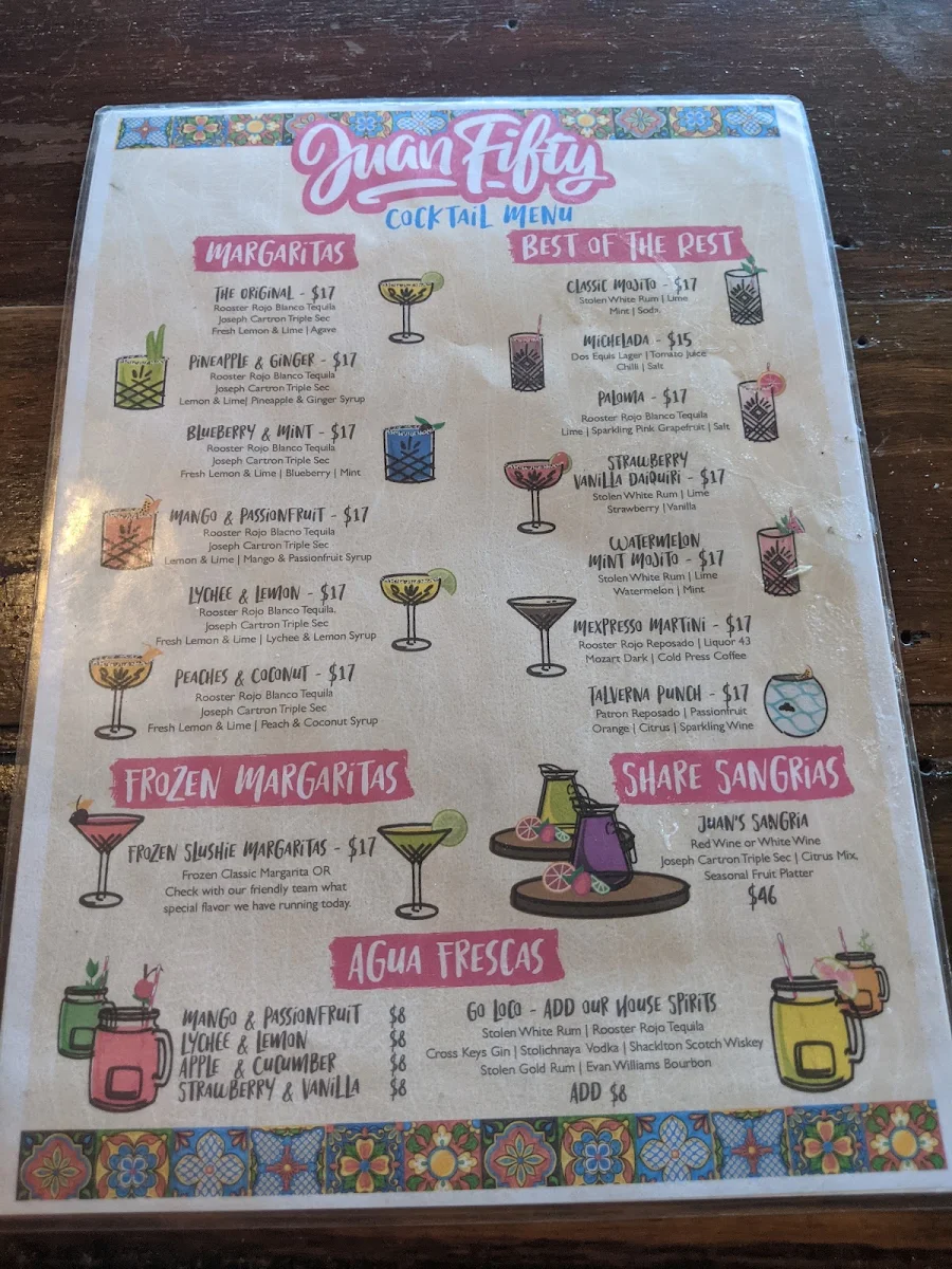 Menu, Juan Fifty Kitchen & Bar