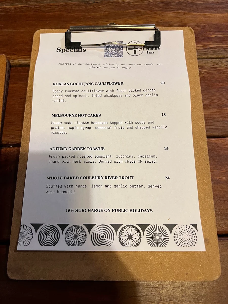 Menu, Two Before Ten Aranda