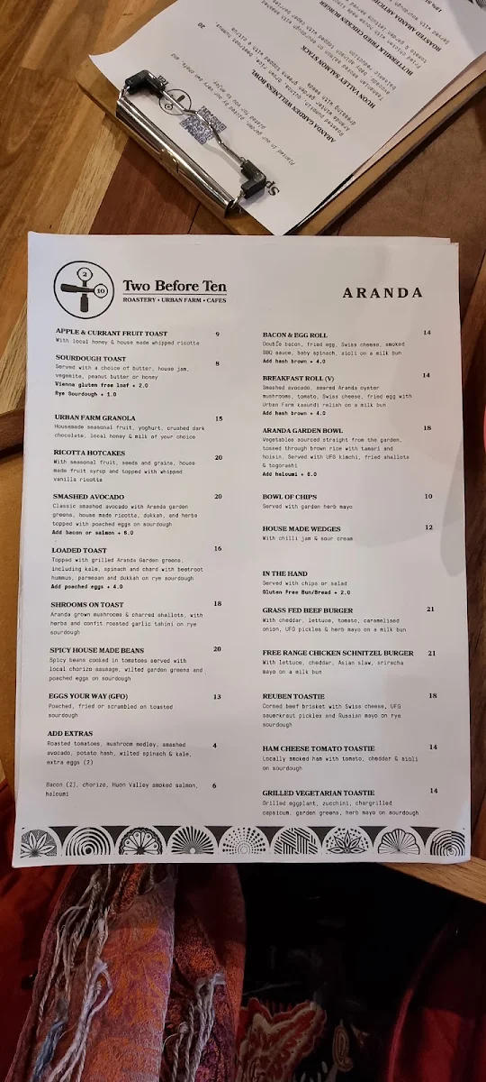 Menu, Two Before Ten Aranda