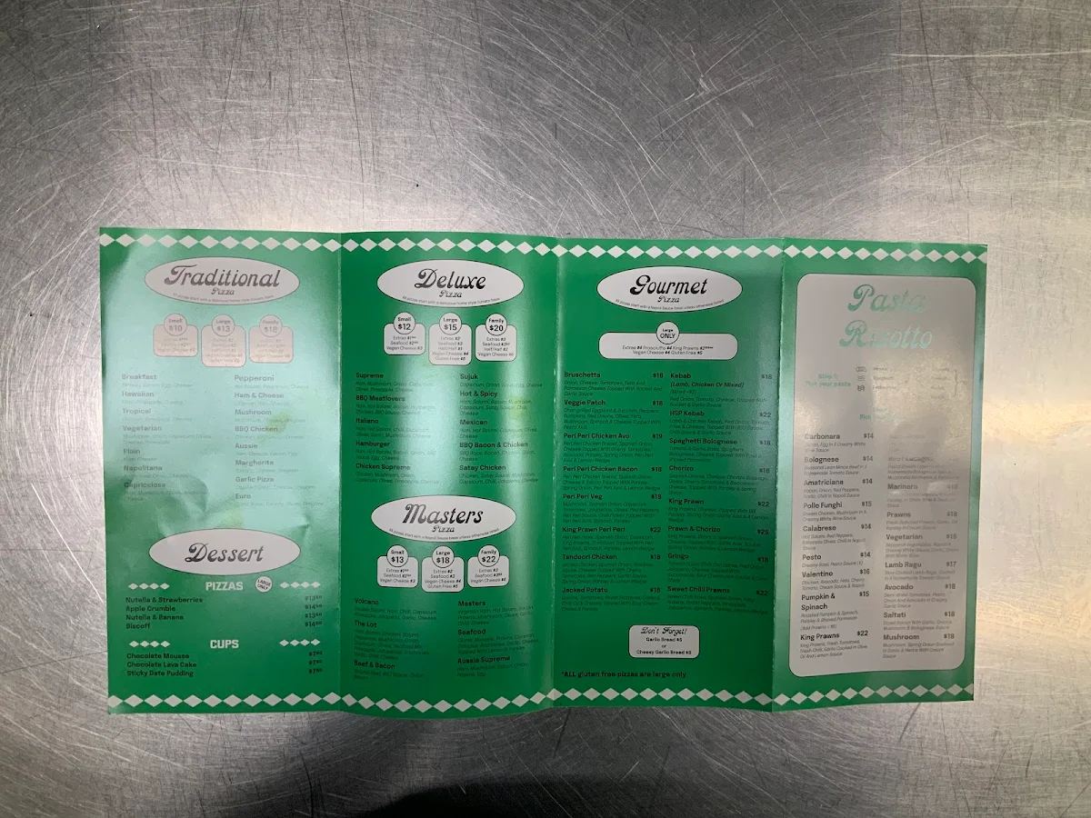 Menu, Pizza Masters