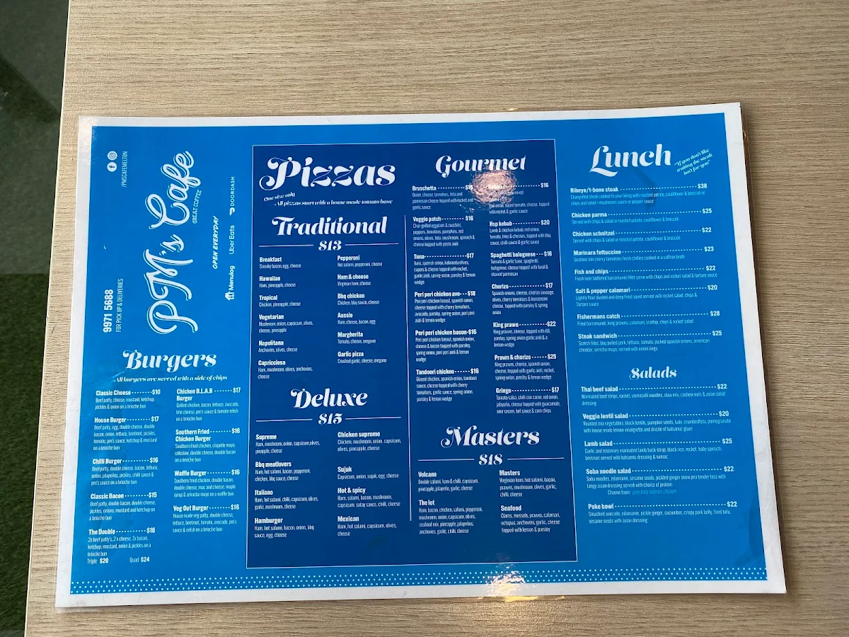 Menu, Pizza Masters