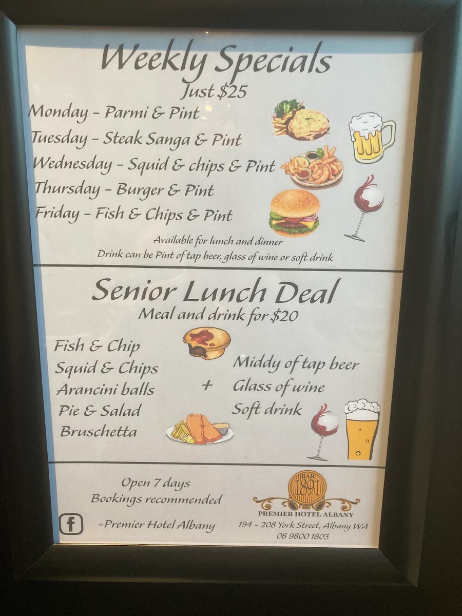 Menu, Premier Hotel Albany