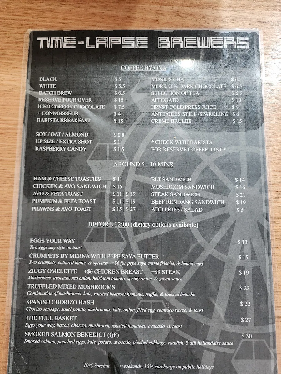 Menu, Time Lapse Brewers