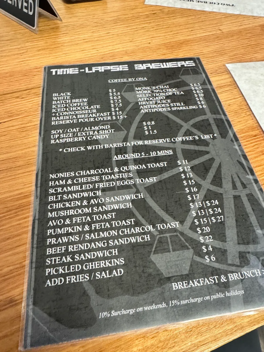 Menu, Time Lapse Brewers