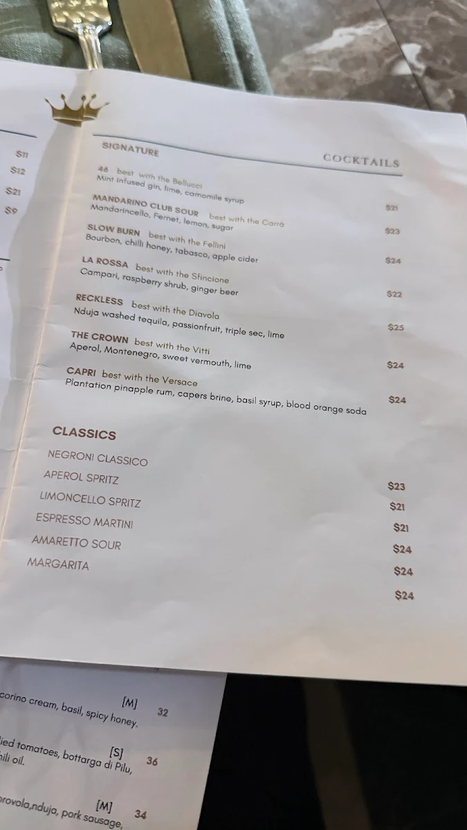 Menu, Regina La Pizzeria