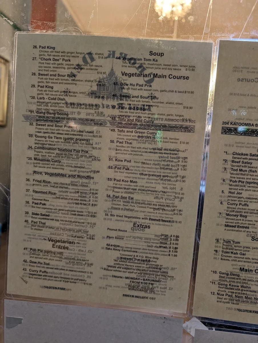 Menu, Chork Dee Thai Restaurant