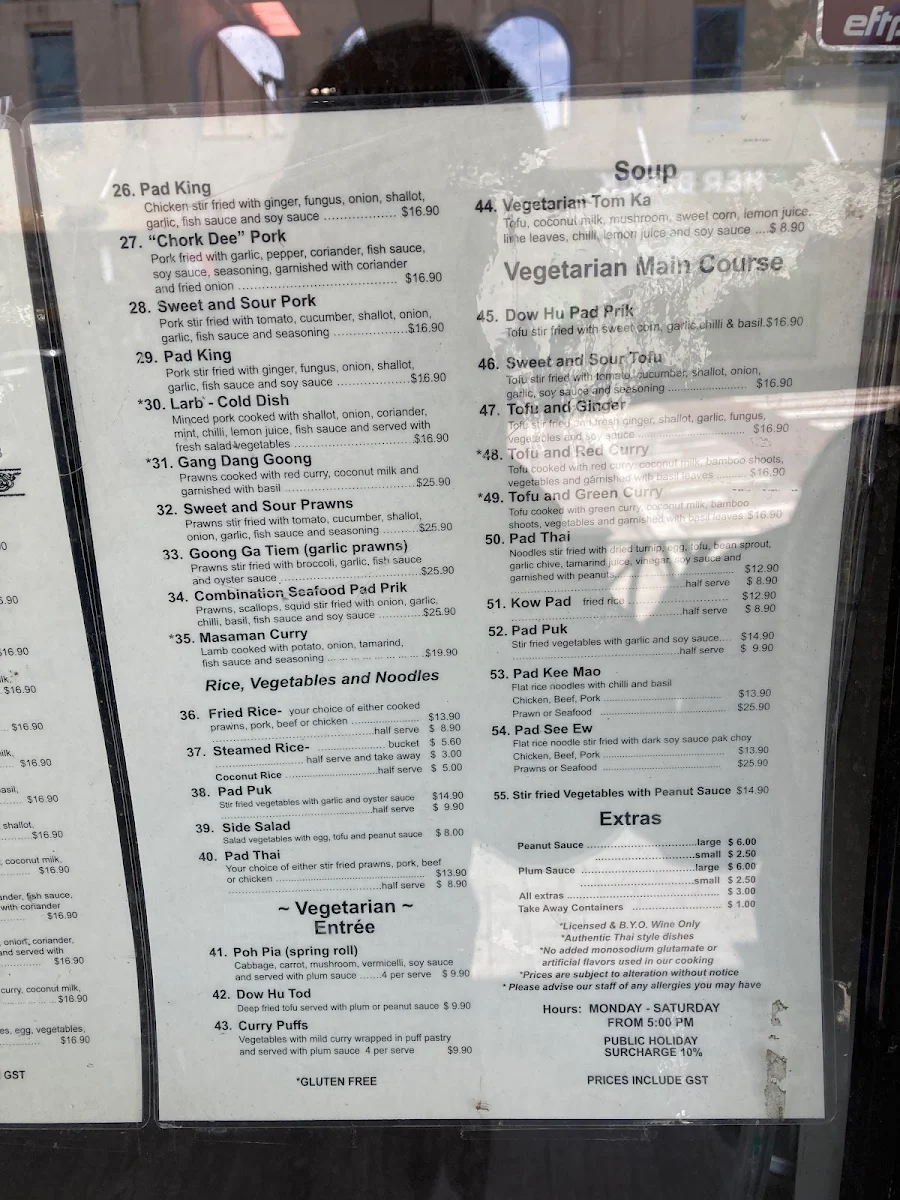 Menu, Chork Dee Thai Restaurant