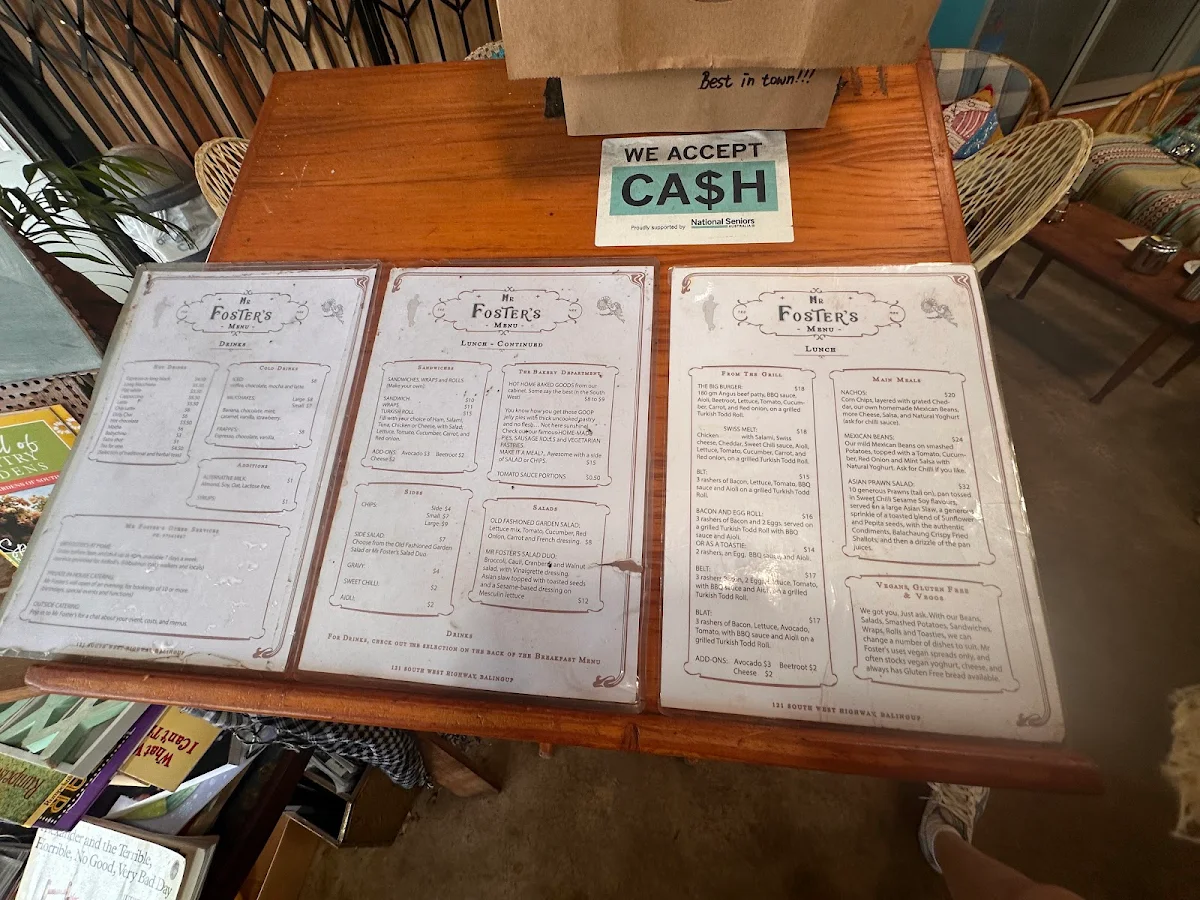 Menu, Mr Foster's