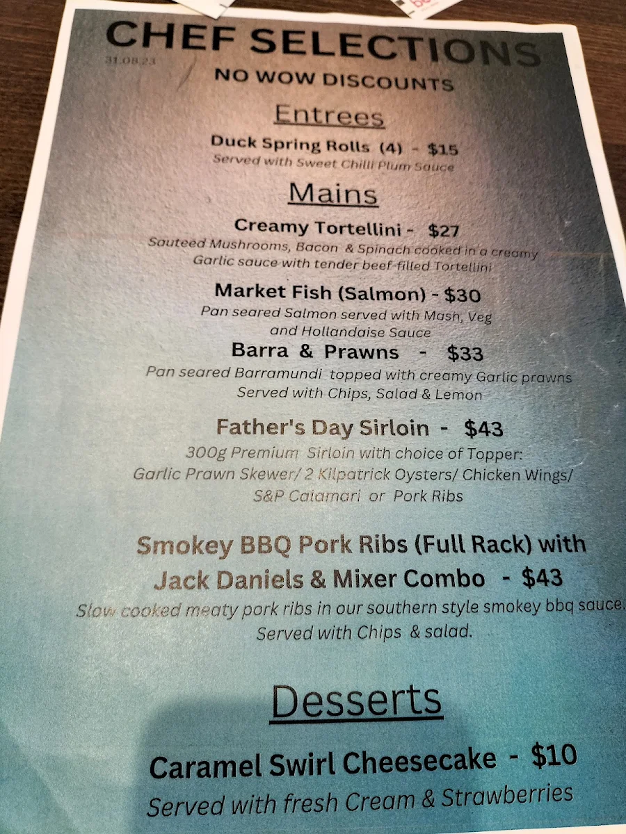 Menu, Harvey Road Tavern