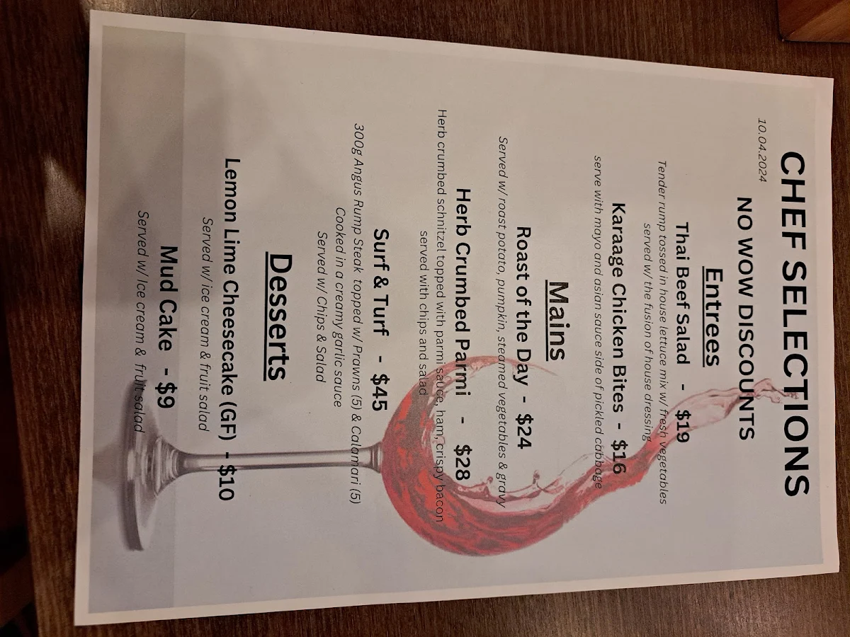 Menu, Harvey Road Tavern